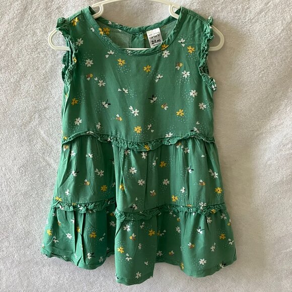 Carter's Toddler Sleeveless Dress 24M | Green Floral Bee Tiered Viscose VGUC - Picture 15 of 16